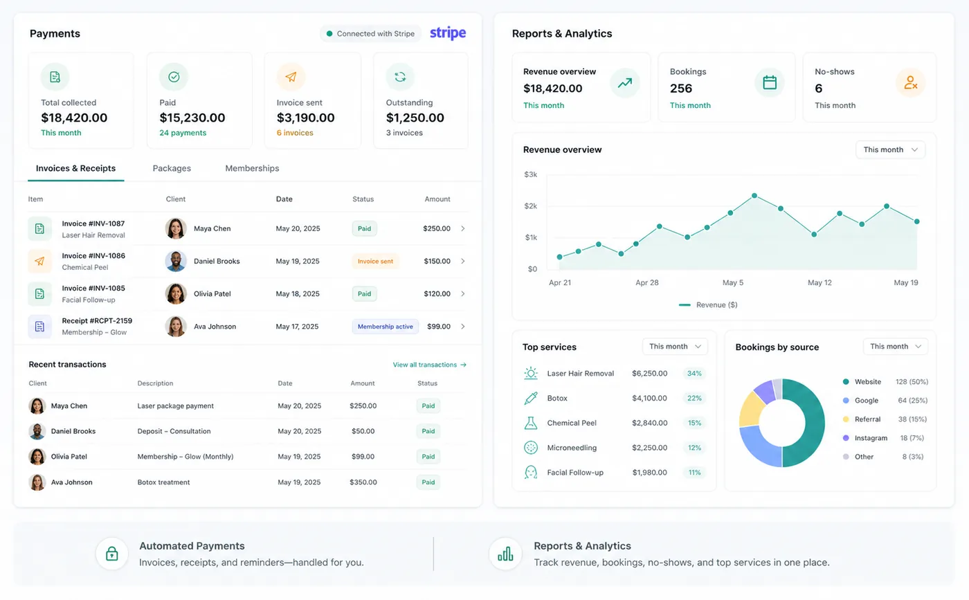 Zenome billing workspace with invoices, totals, and payment records